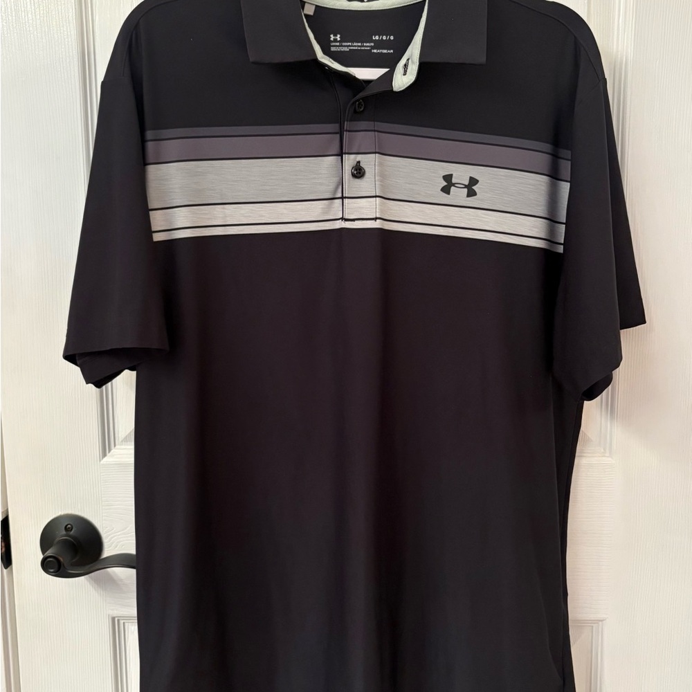 Under Armour Black Polo with Gray Stripe Detail